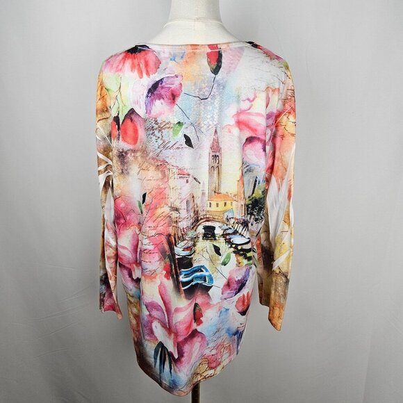 Jess & Jane Venice Alley Top XL Floral Long Sleeve Tunic Made In USA - Picture 3 of 8
